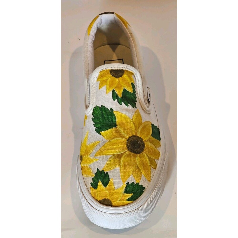 Custom Sunflower Vans Slip On Shoes Hand Painted EUC Floral Women’s 11 Men’s 9.5 - Picture 6 of 12